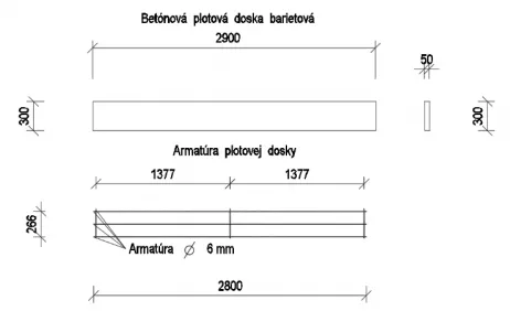 Betonová plotová deska 300x50x2900mm