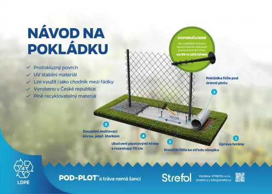POD-PLOT folie, š.25cm/tl.1,35mm/role 52m+100 hřebů