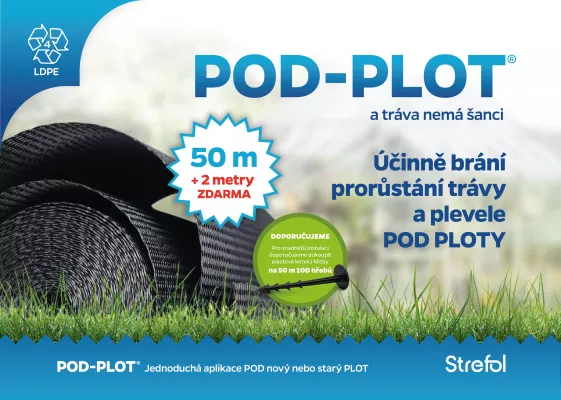 POD-PLOT folie, š.25cm/tl.1,35mm/role 52m+100 hřebů